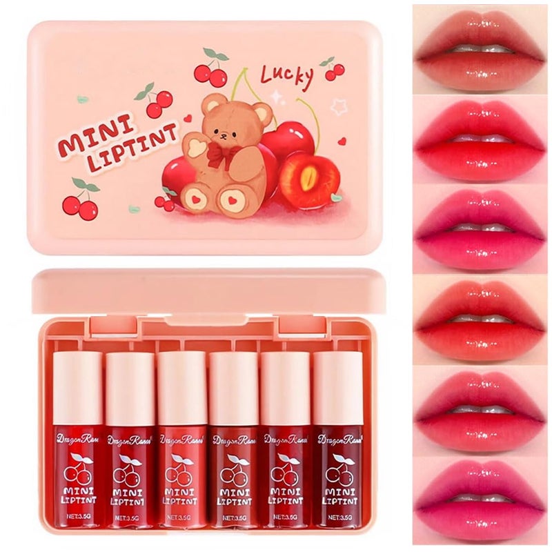 Miniling 6 Colors Lip Tint Stain Korean Lip Gloss Set, Plumping Lip Tint Mini Liquid Lipstick, Multi-Use Cheek and Lips, Long lasting Waterproof, Non-Stick Cup, Tinted Lip Makeup - Image 1